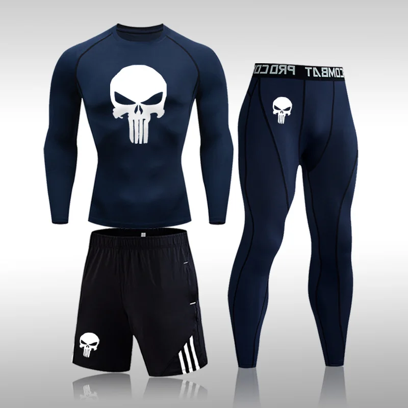 4XL ММА мужские компрессионные комплекты спортивный костюм с черепом для мужчин