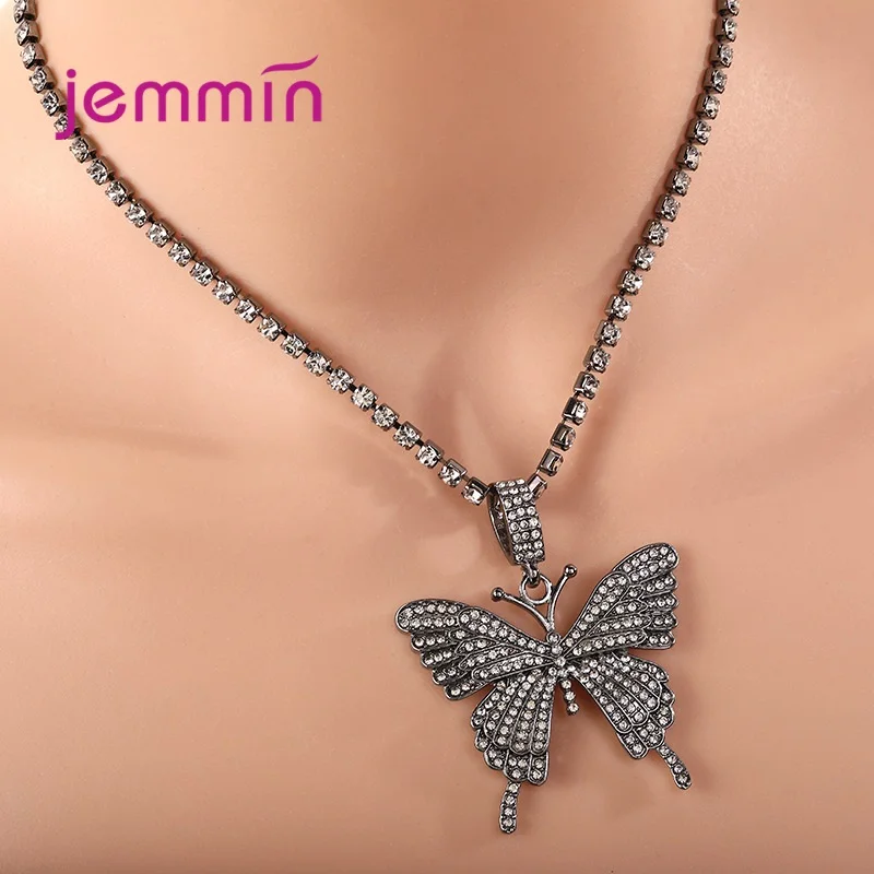

New Trendy Animal Butterfly Necklace & Pendant 925 Sterling Silver AAAA+ Cubic Zircon Men's Women Hip hop Rock Jewelry
