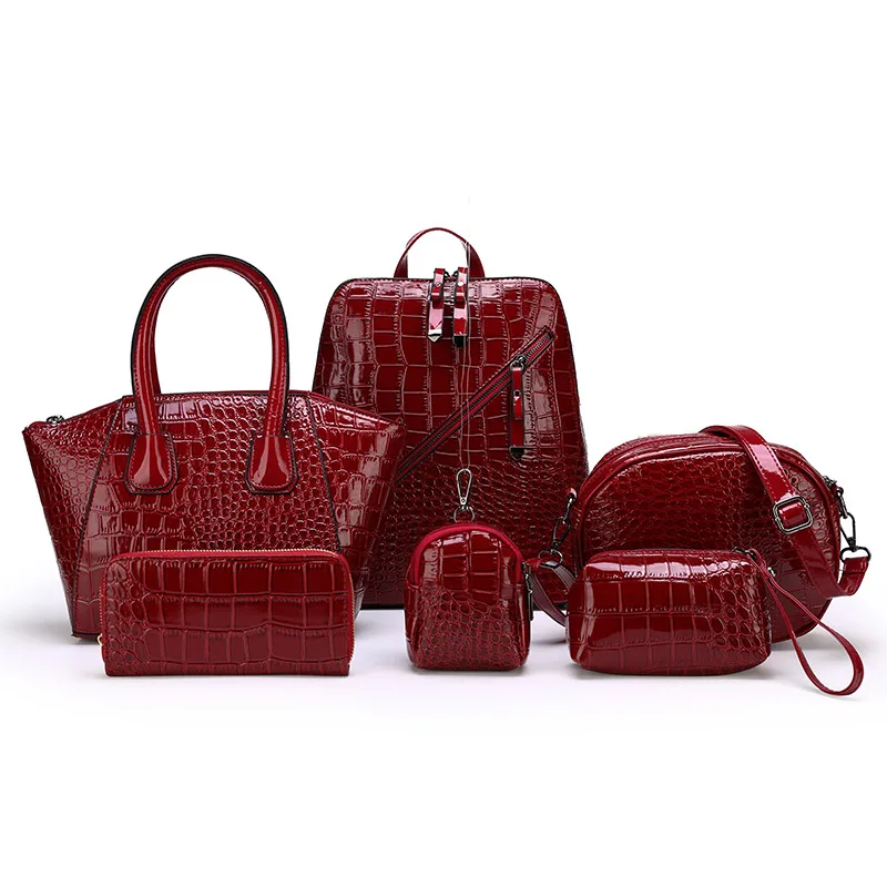 

2019 New Style Europe And America-Style Different Size Bags Six Pieces Set Retro Alligator Print Handbag Women's Crossbody Bag W