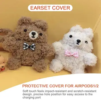 

Cute Fluffy Bluetooth Earphone Case For AirPods Cover Cartoon Bear Plush Protective Cover For Apple Airpod Headphone Earbud Case