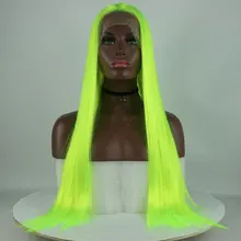 Bombshell ярко-зеленый прямой синтетический 13*3 парик фронта шнурка термостойкие волокна волос естественные волосы Расставание для женщин