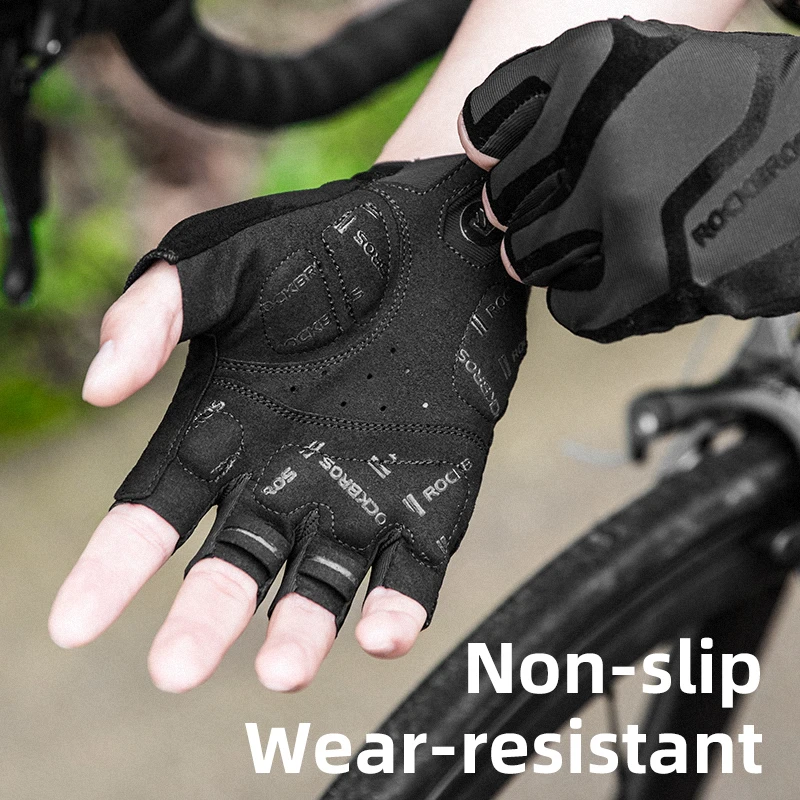 ROCKBROS Cycling Gloves Breathable Shockproof Bike Gloves Summer Half Finger Gloves MTB Mountain Bicycle Gloves Sports Gloves 2