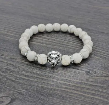 8mm xr34 silver gold copper lion Reiki Chakra Bracelet elastic white Howlite turquoise Buddha Yoga Charm stone bead Bangles | Украшения и