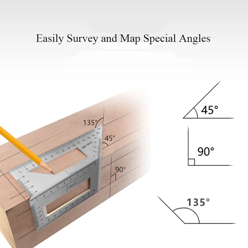 1 Pcs Multifunctional Square 45/90 Degree Gauge Angle Ruler Measuring Woodworking Tool Aluminum Woodworking Scriber T Ruler