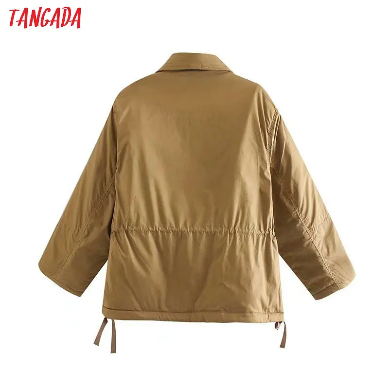 Tangada, женские парки цвета хаки, большие размеры, плотные,, отложной воротник, на молнии, с карманами, повседневное, для девушек, теплое зимнее пальто, 4M122
