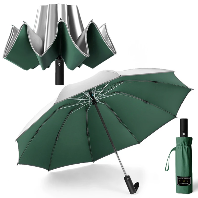 New 8 Ribs Automatic Compact Umbrella Folding Reverse Rain Sun Windproof 