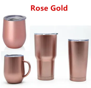 

50pcs Rose Gold 9oz 12oz egg wine glass double wall stainless steel Beer vacuum insulated mug 20 oz 30 oz tumbler coffee mugs