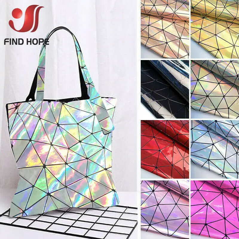 Holographic Silver Fabric Cloth Vinyl Weave PU Faux Leather Iridescent Craft DIY 