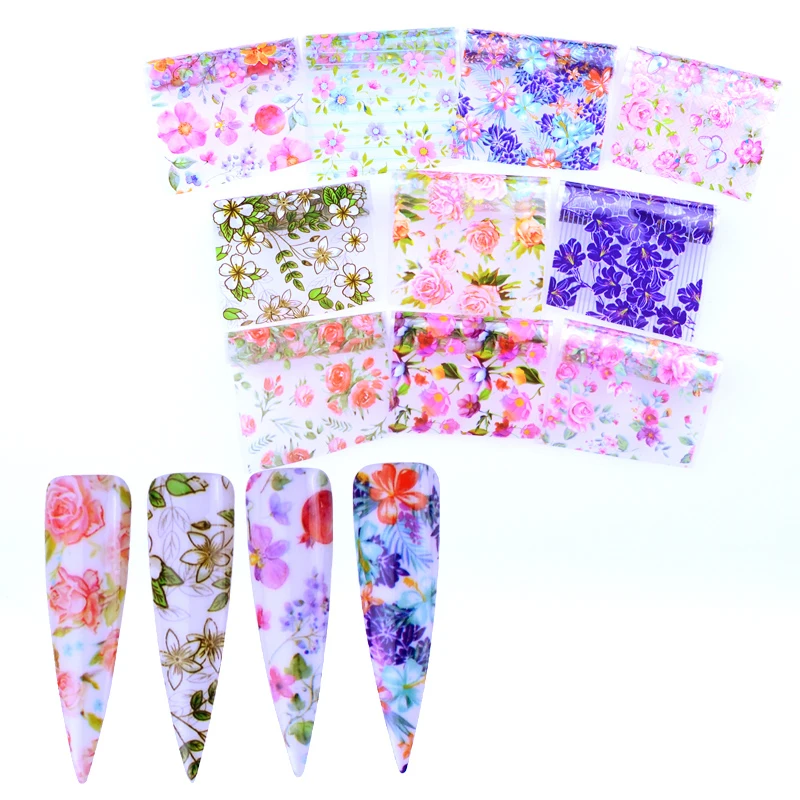 10 шт рождественские украшения для ногтей смешанные цветные переводные наклейки для ногтей из фольги Снежный Цветок Лось подарок Санта клейкая бумага