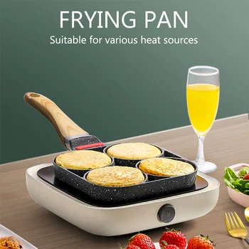 

Non Stick Cake Maker Easy Clean Omelet Pan Cooking Burger Eggs Ham Home Breakfast Long Handle Aluminium Alloy 4 Hole Kitchen
