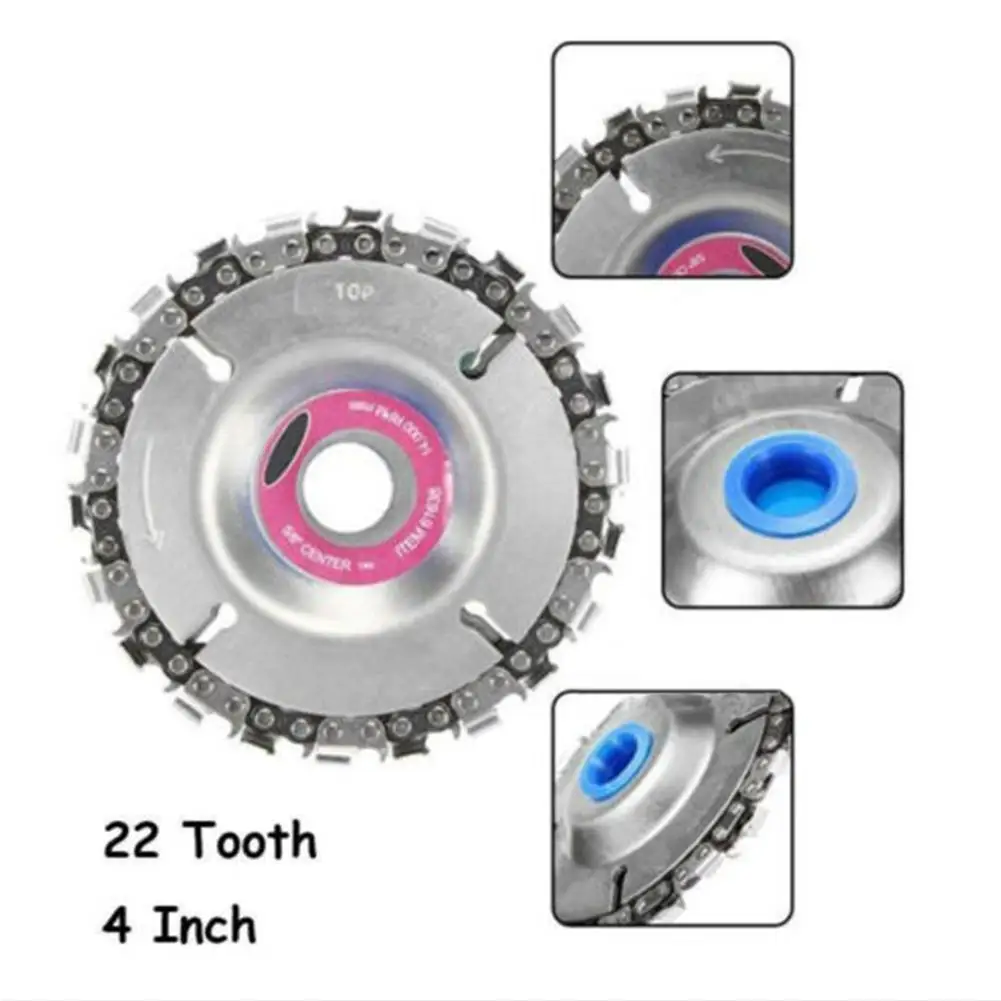 

None Sculpting Tool 4 Inch 22 Tooth Durable Angle Grinder Chain Tray Disc Cutter Wood Grooved Saw Blade Woodworking Chain Disc