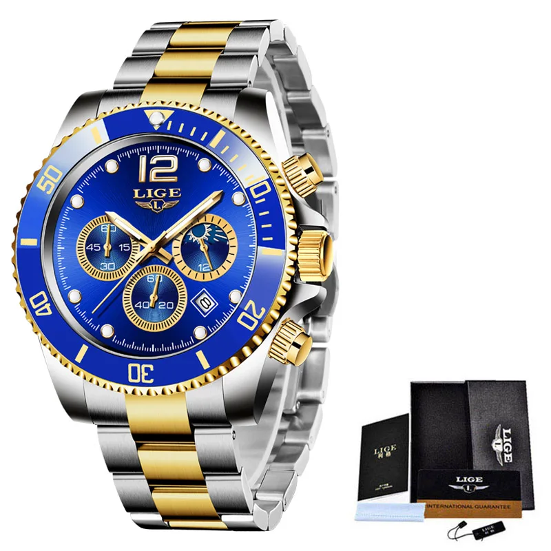 2021 New Arrival Mens Watches LIGE Top Brand Luxury Diver Watch For Men Sports Chronograph Quartz Wristwatch Relogio Masculino 