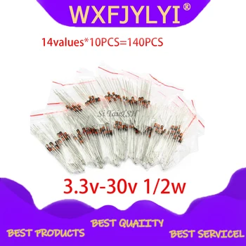 

14values*10PCS=140PCS 0.5W regulator 3.3v-30v 1/2w Zener Diode component Assorted kit package new and original