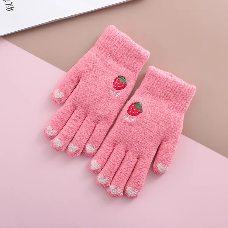 watermelon Высококачественные зимние детские теплые вязаные перчатки для девочек, бархатные вязаные перчатки для детей, От 6 до 10 лет с фруктами - Цвет: watermelon