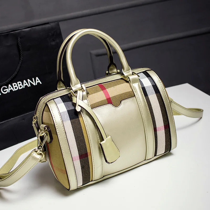 

Summer New Style Canvas with Leather Shoulder Bag Shoulder Bag Women's Handbag Boston Bag Pillow Bag Genuine Product