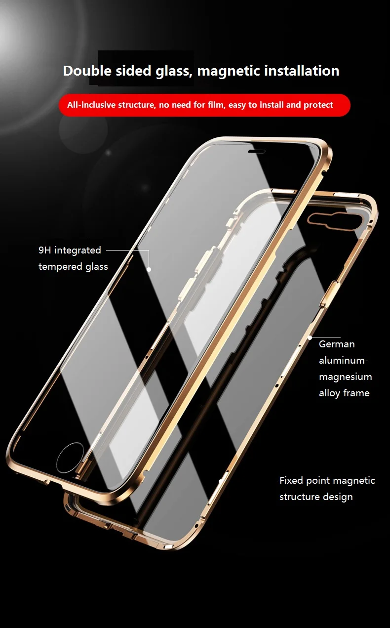

Mobile Phone Cover Double-sided Glass Metal Frame Mobile Phone Protective Case for IPhone 6 6s 6P 6sP 7 7P 8 8P X XS XR XSMAX