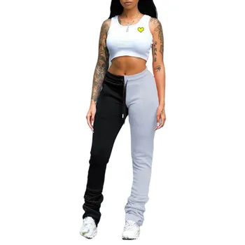 

Women High Waist Color Block Patchwork Trousers Pants Straight Drawstring Long Trousers Jogger Harajuku Sweatpant Streetwear