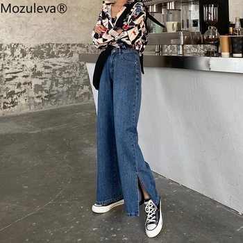 

Mozuleva 2020 Srpring Fashion Women Denim Jeans High-waist Straight Jeans for Women Female Long Pant Side Split Jeans Vintage
