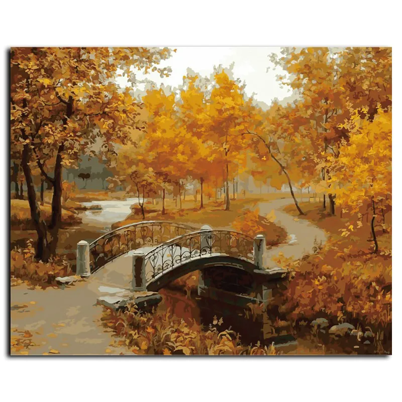 

Hot! Wall Art Framed Picture Painting By Numbers DIY Digital Canvas Oil Painting Home Decor Of Autumn Landscape