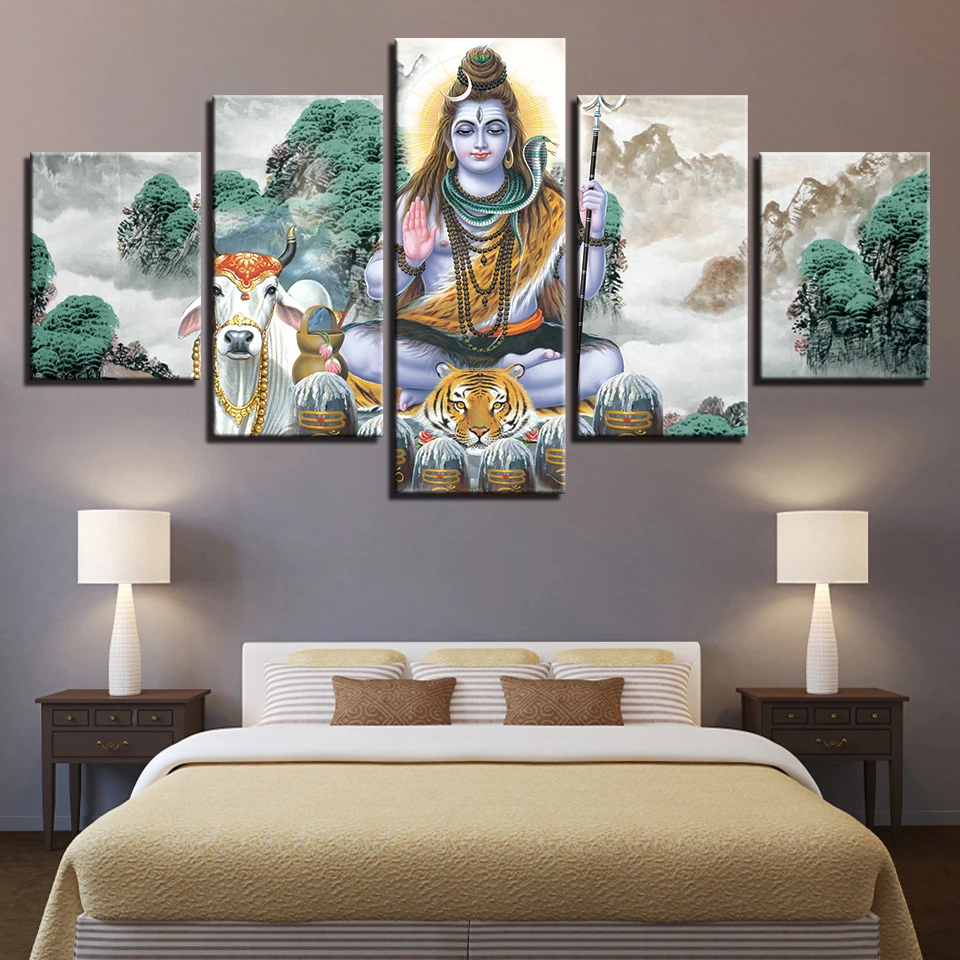 Room-Wall-Art-Pictures-Decor-5-Pieces-HD-Printing-Hindu-God-Lord-Shiva-And-Animals-Horse