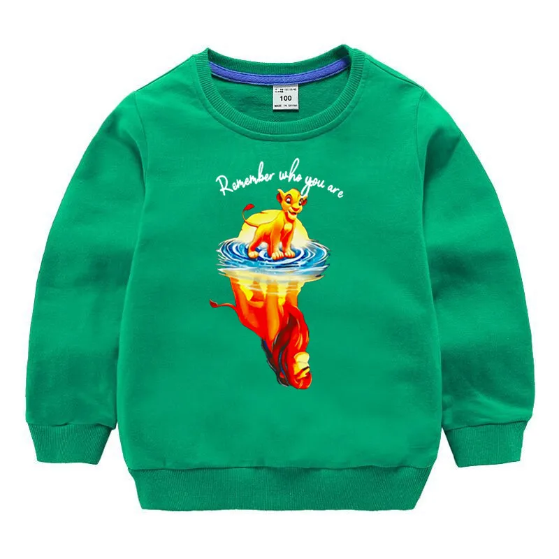 Детский хлопковый пуловер с принтом «Король Лев» для девочек; топы для маленьких мальчиков; осенняя одежда; толстовки для мальчиков - Цвет: T120A-green