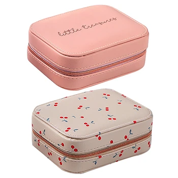 

2pcs Zipper Storage Organizer Jewelry Holder Packaging Display Travel Jewelry Case Gift Boxes - Red & White