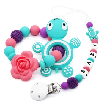 

Turquoise Turtle Pacifier Clips Holder&Teether Chain Baby Infant Chewable Silicone Teether Teething Personalised Pacifier Clips