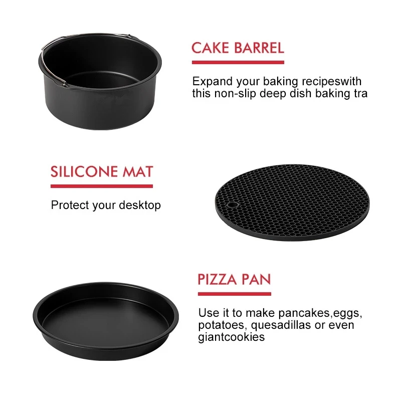 Air Fryer Accessories, 11PCS for Cosori Ninja Air Fryer, Fit all 3.7QT -  5.3QT Power Deep Air Fryer with 7 Inch Cake Barrel, Pizza Pan, Cupcake Pan,  Skewer Rack 