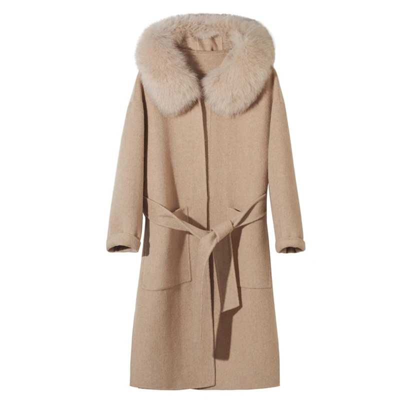 QIUCHEN PJ New arrival high quality cashmere women jacket real fur real fox fur collar Fashion model