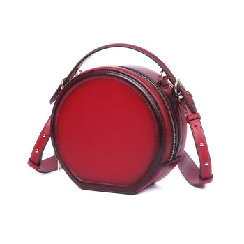 

Women's New Fashion Genuine Leather Vintage Elegant Round Bag Concise Shoulder Bag Crossbody Bag Handbag for Women &Girls