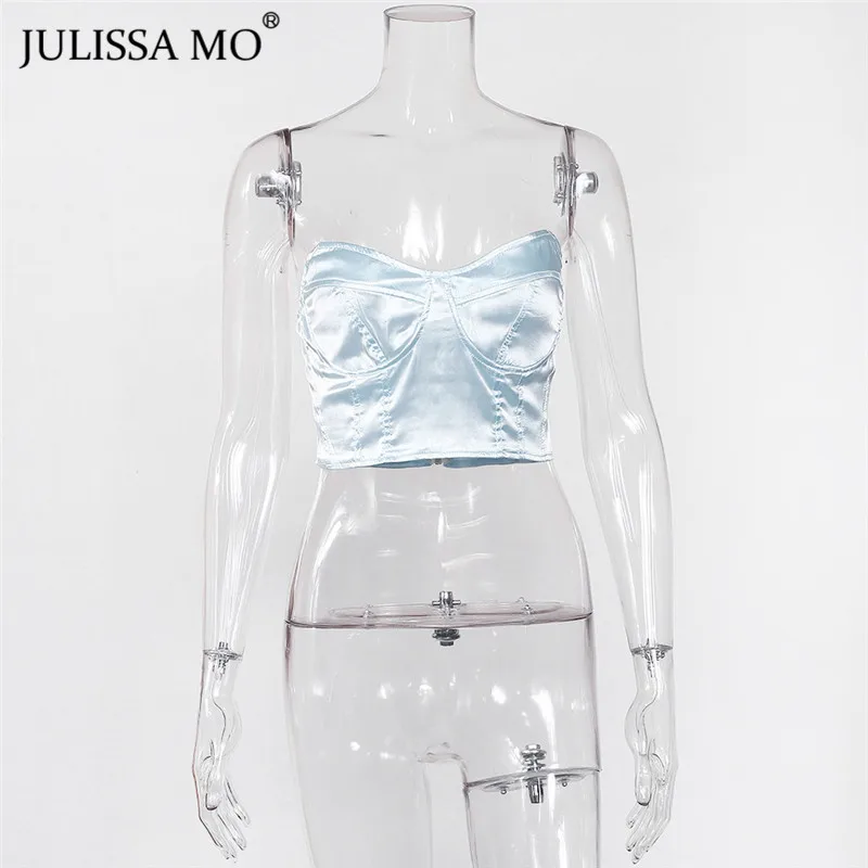 Julissa mo Белый без бретелек сексуальный бюстье укороченный Топ для женщин без рукавов труба без спинки Топы Лето фестиваль тройники уличная одежда