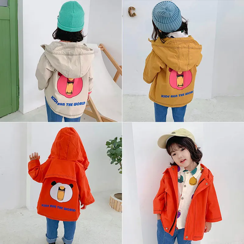 

2019 Spring And Autumn New Style Childrenswear Men And Women Children 3-7-Year-Old Jacket behind Cartoon Printed Trench Coat