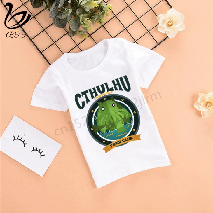 Cthulhu; Новинка; футболка для мальчиков; рубашки для девочек с милым животным принтом; детская Удобная футболка с круглым вырезом; одежда с короткими рукавами для мальчиков и девочек