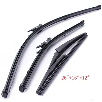 

3 Pcs Car Front Rear Windshield Rubber Wiper Arm Blade 16'' 26'' 12'' For Fiat Grande Punto U-type Soft Car Accessories