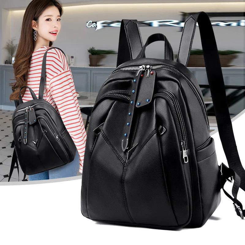 

Women Soft Leather Backpacks For Ladies 2019 Casual Bagpack Vintage Mochila Female Back Bag High Quality Sucksacks For Girl Bags
