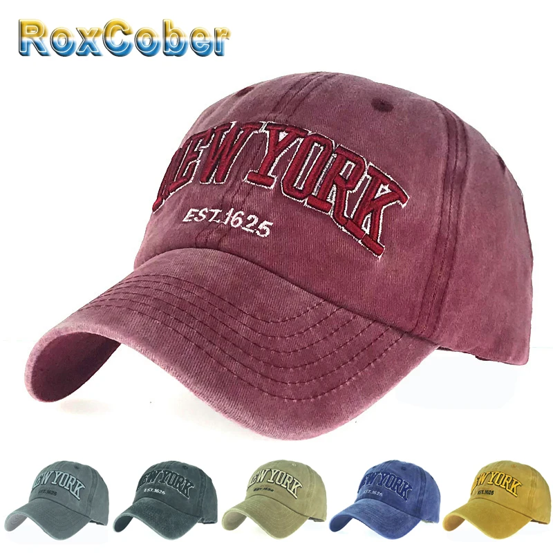 [RoxCober]wholesal Baseball Cap Washed Cotton NEW YORK Letter Embroidery Snapback Hat Hip Hop Fitted Golf Hats For Men Women | Мужские