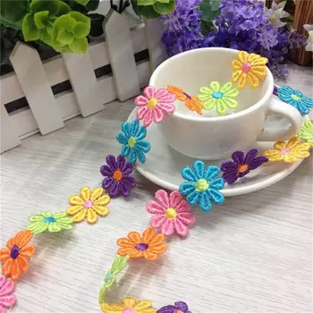 

4 Yards Colourful Flower Lace Edge Trim Ribbon Vintage Edging Embroidery Sewing Craft Wedding Bridal Dress DIY Party Decor