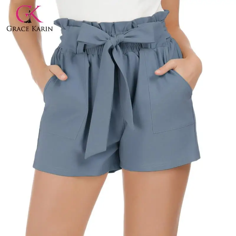 

Grace Karin Women Casual Elastic High Waist Shorts Mini Short Pants Hot Summer Stylish Loose Beach Belt Short Trousers Feminino