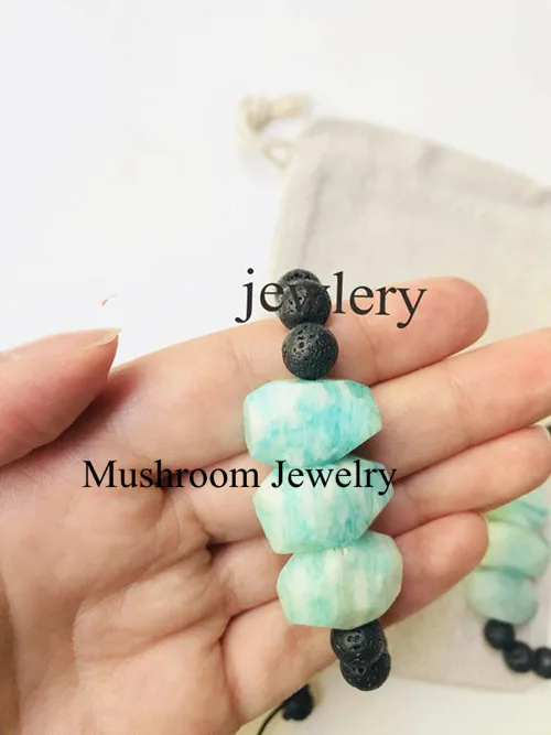 Natural Amazonite Stone Beads Black Lava Rock Bead Women Bracelet мастурбатор нереалистичный mensmax xross beads×rock close tpe прозрачный 14 2 см