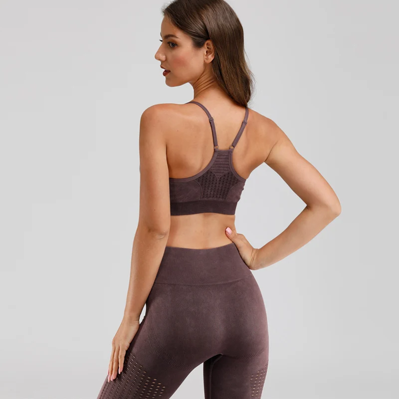 Comprar Conjunto de 2 piezas de gimnasio para mujer ropa de entrenamiento mallas sin costuras Conjunto de deporte para mujer ropa de gimnasio ropa deportiva conjuntos de yoga