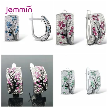

Hot New 4 Colors Plum Flower Branches 925 Sterling Silver Earrings For Women Full Zircon Crystals Fashion Jewelry Accessories
