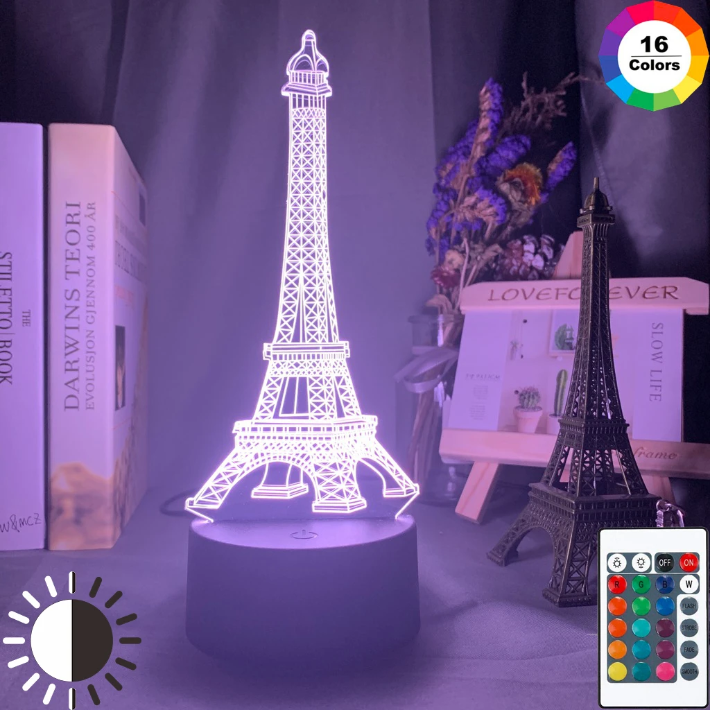 Lámpara Led con Usb decoración de dormitorio, luz de noche con ilusión 3d de bebé de la Torre Eiffel de París, cambio de Color, regalo de cumpleaños único|Luces de noche LED| -