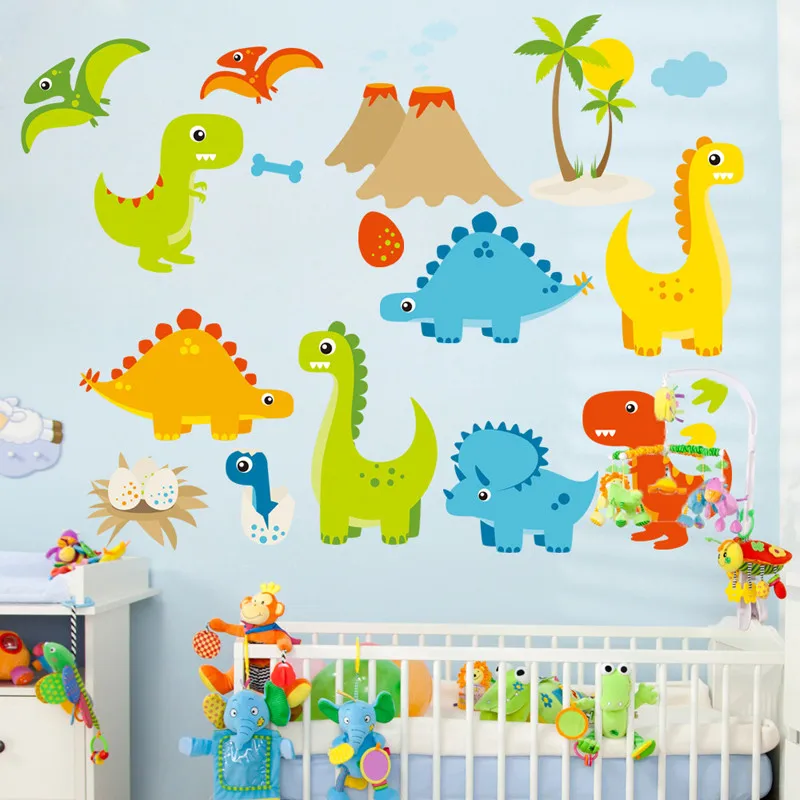 

ZOLLOR home Cute Animals Wall Sticker Cartoon The Dinosaurs Colorful PVC Decal Decor Kid Baby Room Kindergarten School Decorate