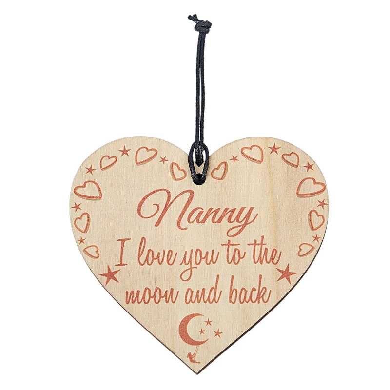 

Practical Boutique Nanny Love You To The Moon & Back Wooden Hanging Heart Plaque Cute Love Gift