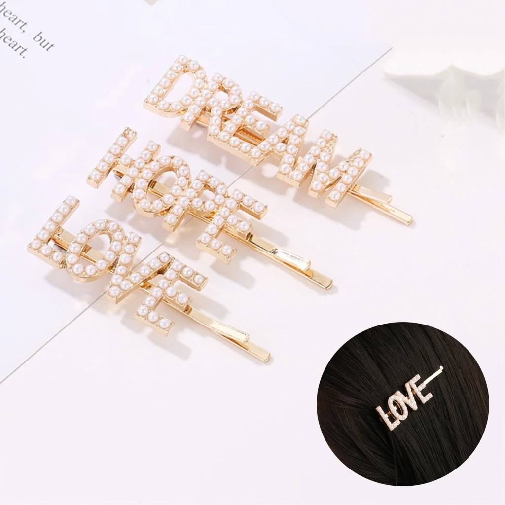 Korean Design English Alphabet Pearl Clip Retro Hairpin Headdress Hair Clip Girls Adult Metal Barrette Hair Accessories 917