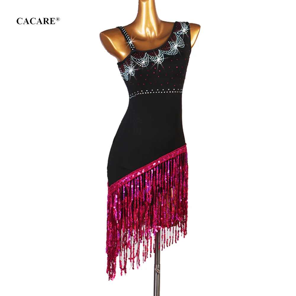 

2020 Fringe Latin Dance Dress Women Latina Salsa Latin Dance Competition Dresses CHEAP Customize D0154 Tassels Hem Rhinestones
