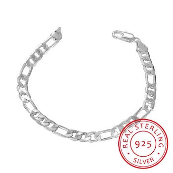 

Pure 925 Silver Bracelets for Men 6mm Figaro Chain Bracelet & Bangles Pulseira Wristband Fine Jewelry Accessories Bijoux