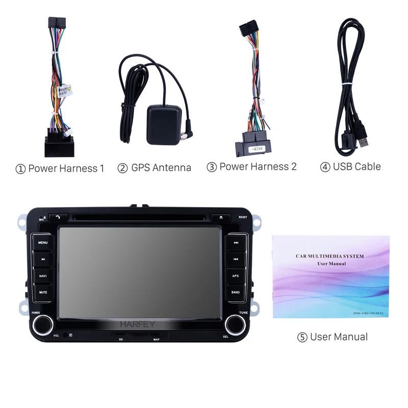 Автомагнитола Harfey 2DIN мультимедийный плеер 7 дюймов с GPS для Volkswagen Seat Leon Tiguan Golf Passat