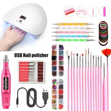 Для украшения ногтей, стартовый набор, USB умная сенсорная лампа для ногтей, лампа для сушки ногтей, матовая Фольга для ногтей, пилочка для ногтей, ручка для сверления