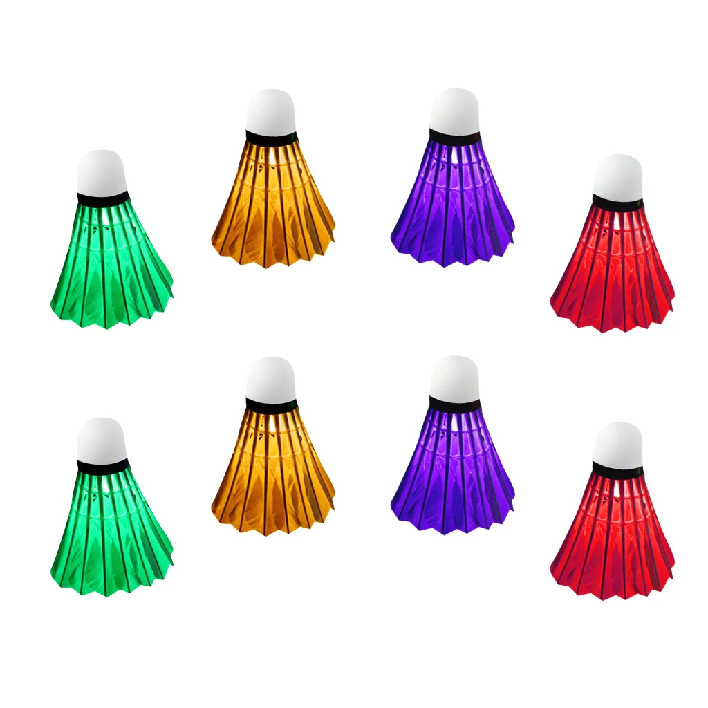 8 Pieces Colorful LED Badminton Set Shuttlecock Night Glow Lighting Birdies Green + Red + Yellow + Blue